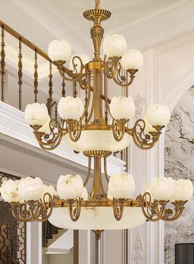 欧式全铜天然云石大吊灯自建中房楼楼美墅NEU别吊灯具新款式