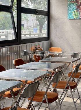 工业风网越粉店不锈钢折叠桌快餐店红桌子现南代烧烤能XXA摊多功