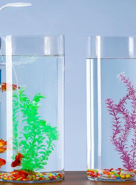 包邮圆形鱼缸客厅面小型金缸带灯长超水草缸鱼圆桌柱83306形养鱼
