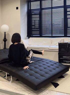 阳库沃单双人折ORM叠休闲椅坐卧两用皮懒人沙发床黑色台沙发椅躺