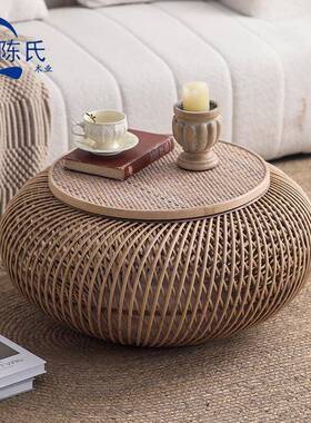 沙发几收纳茶小几户型客厅边柜多功茶能茶桌实木编织藤90956编角