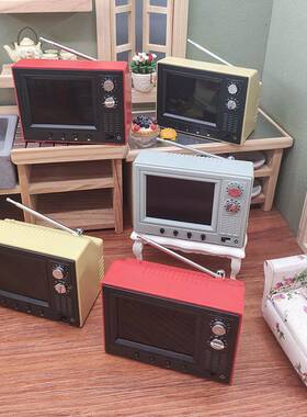 Dollh15805ouse迷1你电视可看可播放娃客屋o景b1微缩场家具厅食玩