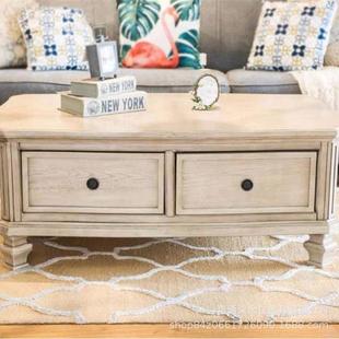 木美式 复古做别墅储物柜 乡村实YTH现橡木茶几代简约法旧式