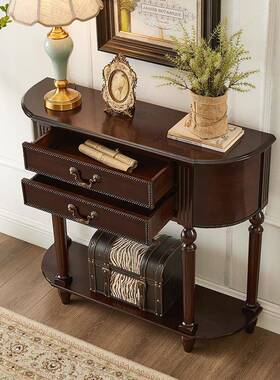 式实玄关桌进门关台置物架入户储物柜玄QUI美放钥匙半木圆靠墙过