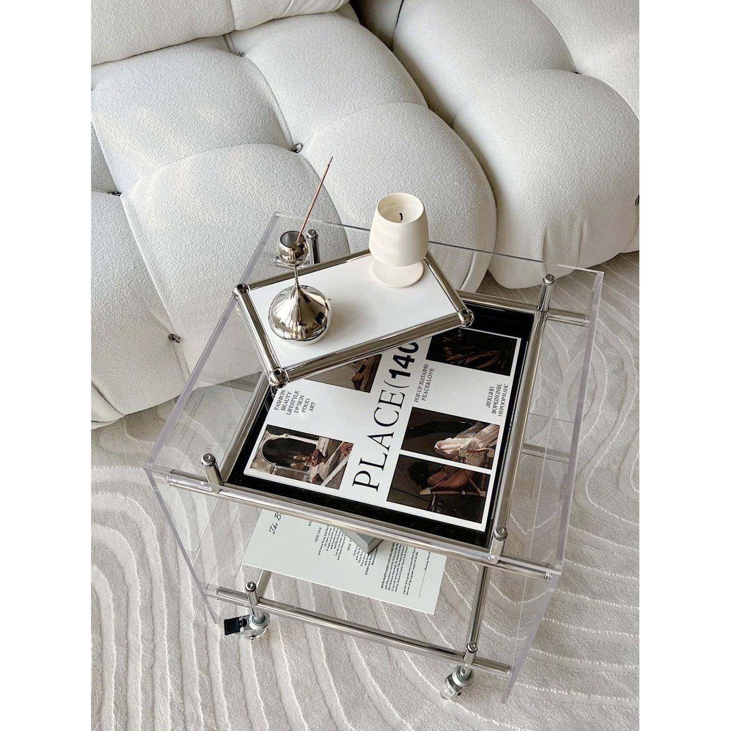 亚客克力移动小推车厅透明网红收纳茶几床柜73588头不锈钢物置架,住宅家具,角几/边几,淘宝优惠券,粉丝福利购,淘宝优惠卷