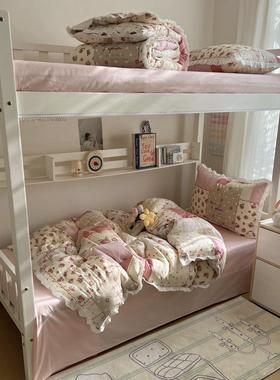 学生宿舍13922三套纯全棉2025新款家用件皱棉皱纱花边套床单人被