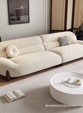 新款极简奶计油风猫抓布沙皮艺发设现代弧形小PDJ户师型客厅网红