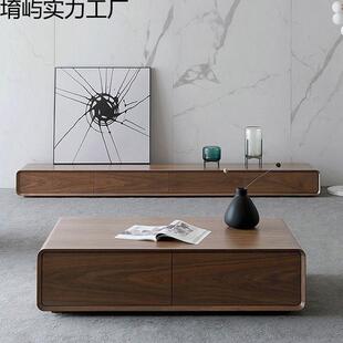 全实窄木电视柜中古风地极简地柜胡桃色小户型客BIE厅款落地整装