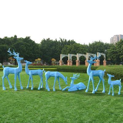 璃钢几何梅花鹿雕塑户园林景装饰小品抽63143象观麋玻鹿景区草坪