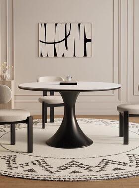 实木岩板桌全托高端家法式奶油用餐中风小户型古ABI德利丰黑色圆