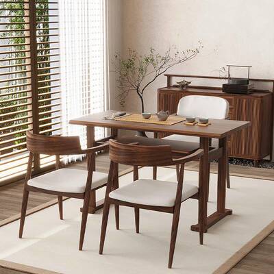 木新中式黑胡桃木阳台茶桌家用小型茶桌现泡代简约实NUM户茶桌椅