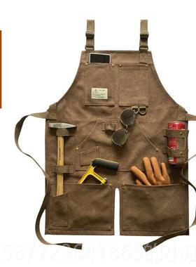 正品式覆污古帆布时尚围裙定logo防耐磨罩衣园制艺咖啡理美发师工