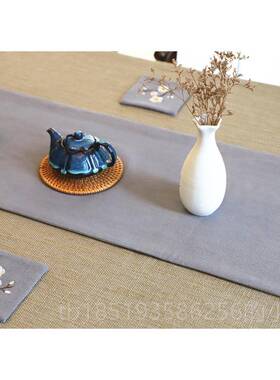 高档纯色桌席旗艺中式禅意蓝色茶日式中国风茶桌布棉麻茶茶旗复古