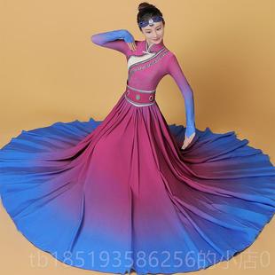 高档蒙古舞服装 剧大摆裙族舞蹈连衣裙民风台表演成 演出服女舞新款