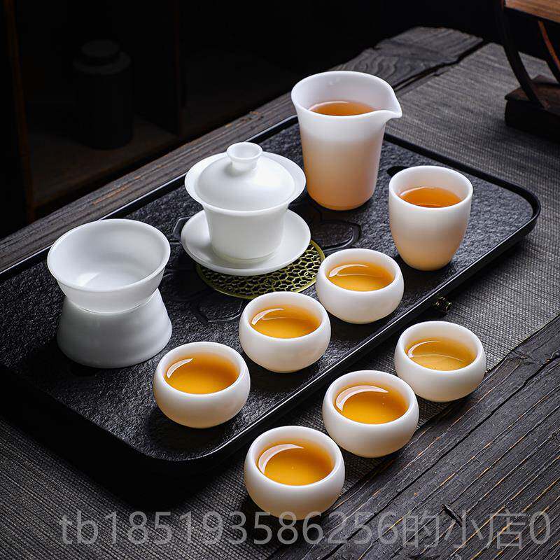 高档正宗德白瓷冰套种玉瓷功化夫茶具装素烧羊玉盖脂碗茶壶家用送