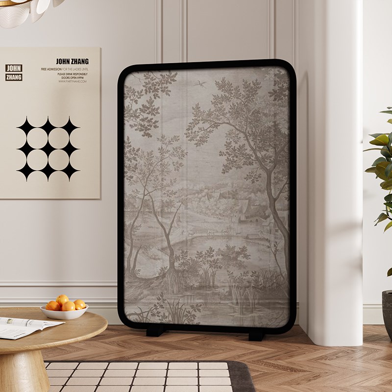 简约现代法式治愈系实木屏风隔断装饰客厅玄关小户型移动座屏风景