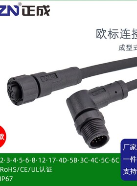 正成M12塑胶成型式防水连接器插头2针3孔4D5B型68PIN17芯航空插头