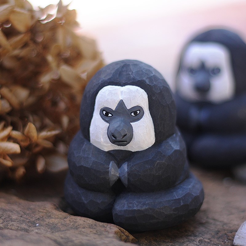 鹿妖商店 白脸猴 白面僧面猴 无脸男 纯手工动物木雕实木桌面摆件