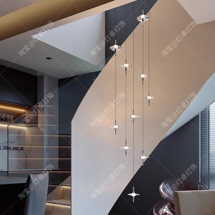 灯卓现代简约复式楼梯间吊灯挑空客厅主灯设计师款楼梯吊顶长吊灯