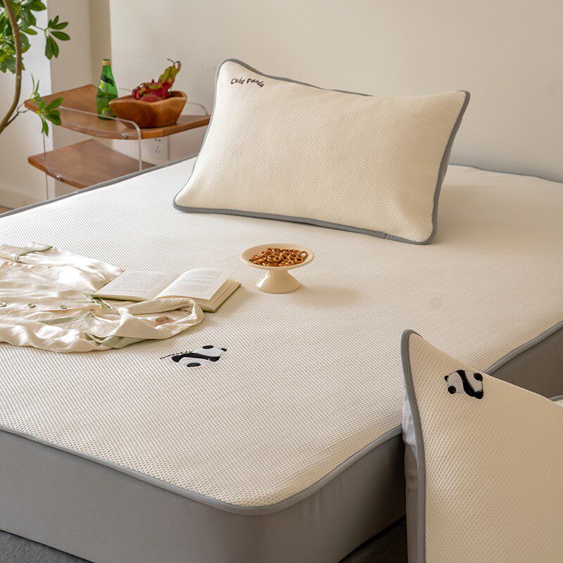 卡通刺绣冰丝席床笠款夏季可机洗凉席三件套家用双人空调席软席子