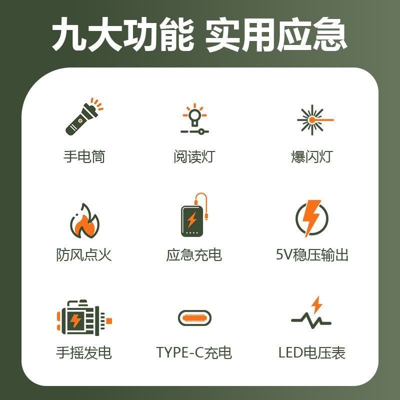 防灾应急超级电容手摇发电机USB户外5V多功能手摇发电机便携电源