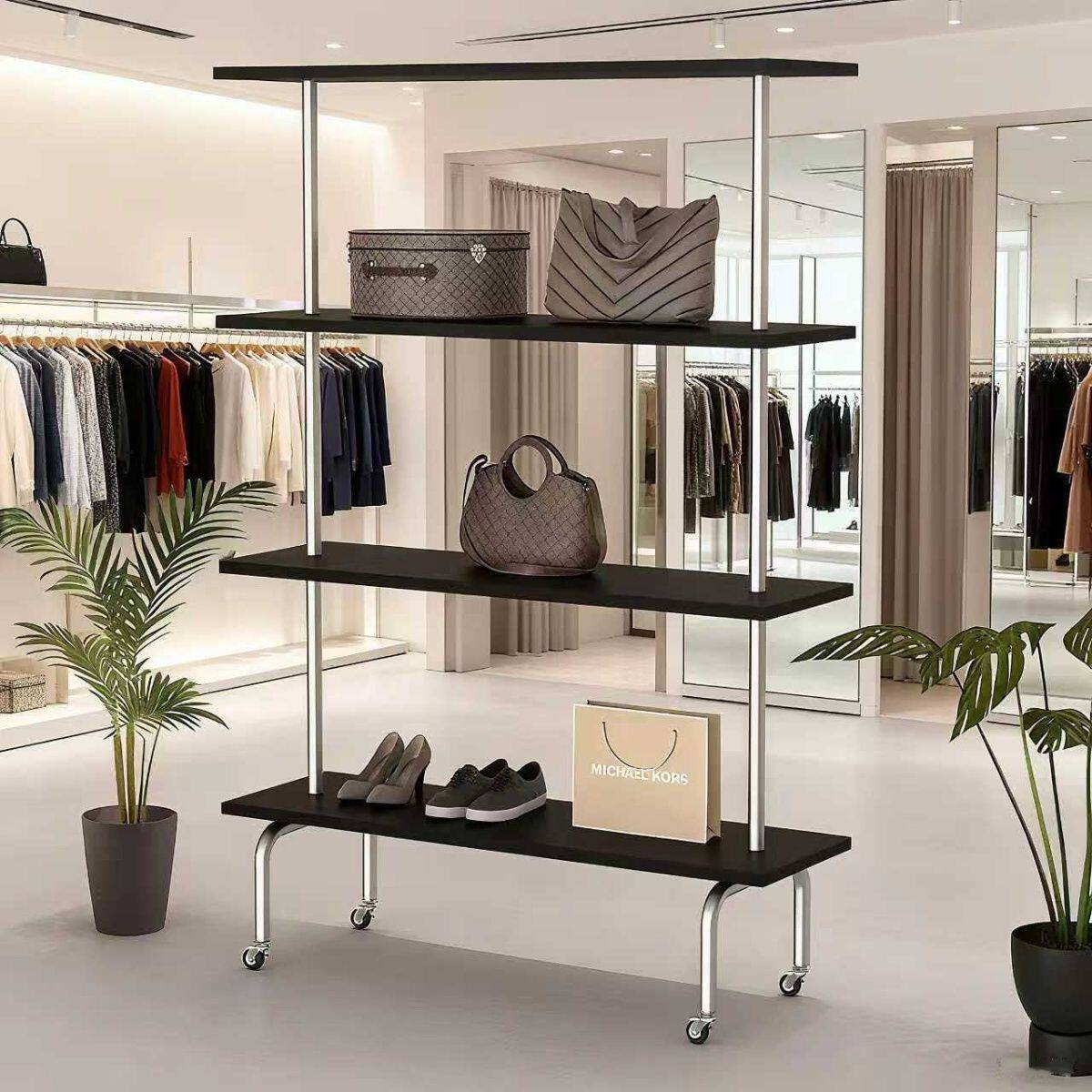 服装店展示架落地组合女装店包包置物架中古风挂衣架不锈钢陈列架
