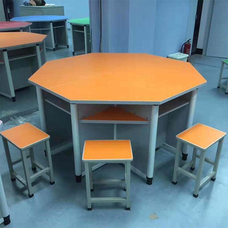 01验六边桌彩色电脑形桌课桌椅化生实验室实台可拼接型梯理形六角