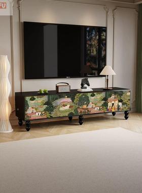 式中古木风彩绘实电视柜落地HOK客厅收纳储法物柜一体0225新款高