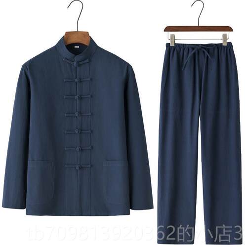 高档夏季棉麻短袖长中式国风唐装男女汉服中居士禅茶道练功太极服