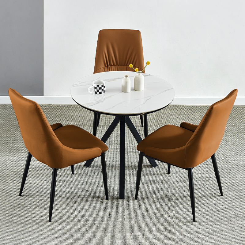 岩板圆桌餐桌办公休闲会客接待洽谈桌椅组合阳台桌子郁金香小圆桌