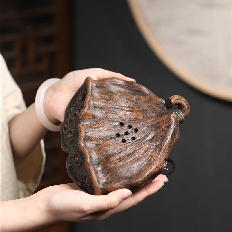 宜兴紫砂【残荷莲蓬壶承储水式干泡台】精品茶壶托盘杯垫养壶茶盘