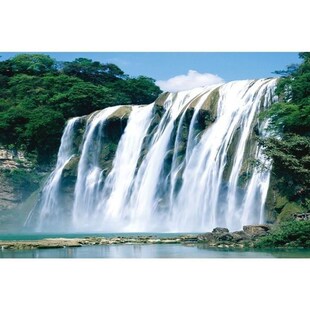 黄果树瀑布流水生财风景画自粘墙贴客厅办公室中堂装饰画贴纸壁画