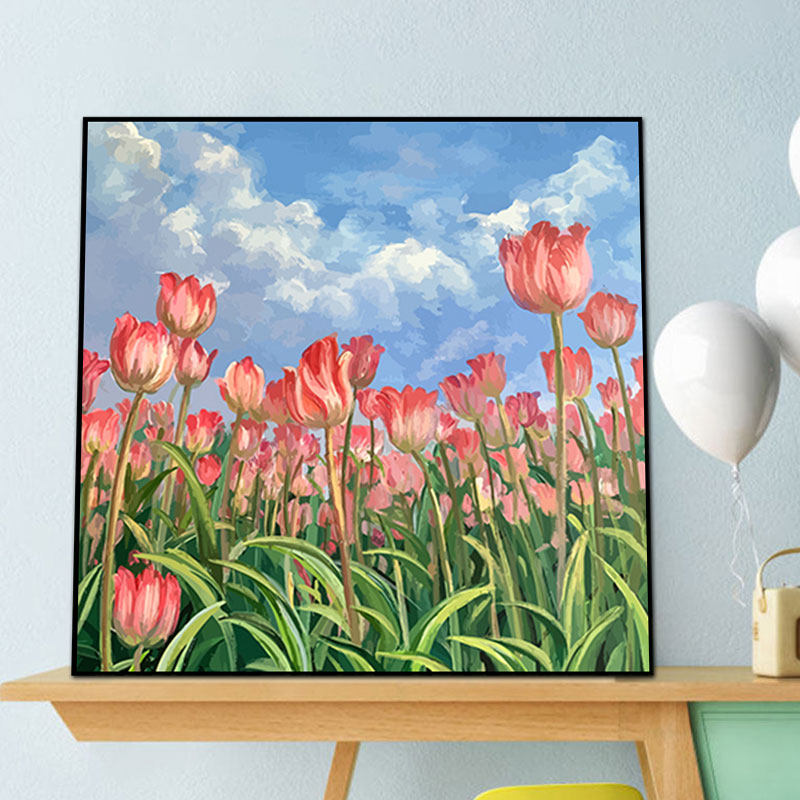 郁金香数字油画diy花卉填充油彩画手工手绘涂色填色治愈装饰定制