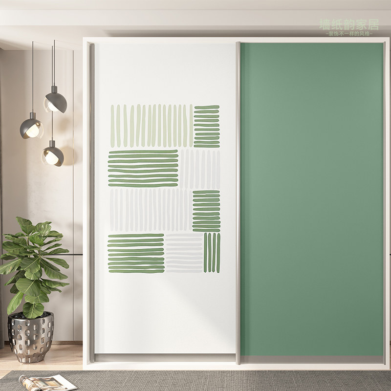 衣柜推拉门贴纸翻新绿色墙纸自粘玻璃门柜子移门柜门改造卧室壁纸,家居饰品,软装墙贴,淘宝优惠券,粉丝福利购,淘宝优惠卷