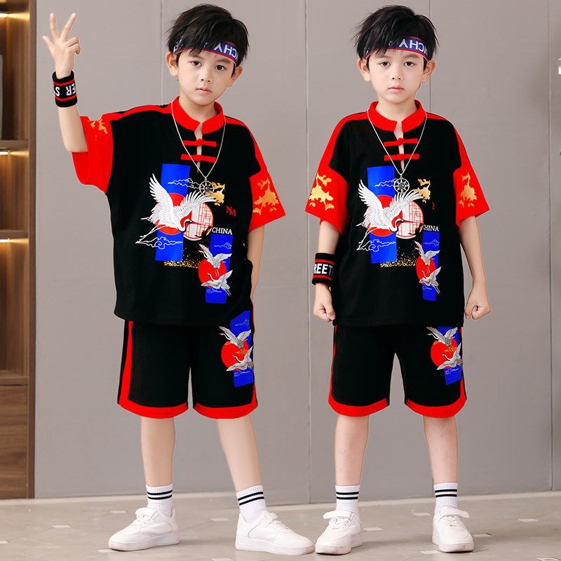 广西三月三男童民族服装儿童少数民族汉服战袍夏季短袖薄款衣服潮图片