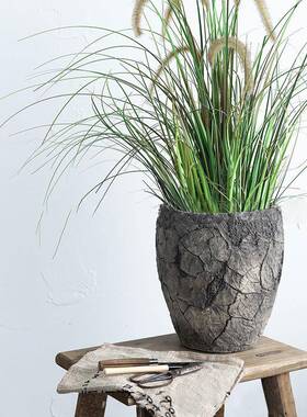 水大花F99004盆烟灰色复古高款简泥约办公客厅阳台意落地创天堂鸟