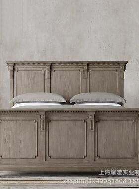 美S78909式实木复古做旧人双婚床床定制家卧室雕花具.51*1.8米原