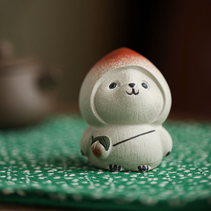 勾画紫砂茶宠熊猫精品可养手工可爱茶玩寿桃桌面装饰摆件茶道零配