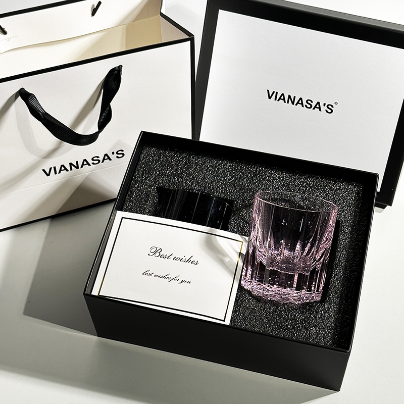 手工K9水晶玻璃酒杯高档送人雕刻切子威士忌洋酒杯一对礼盒装新婚