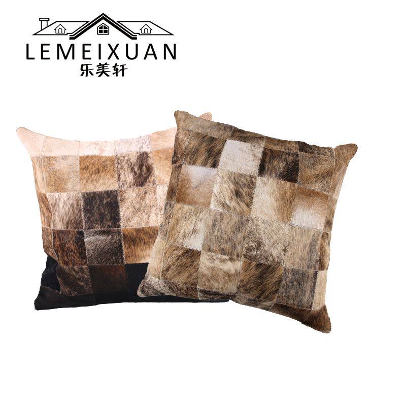 欧式奶牛皮抱枕奢华毛皮靠包真皮拼接深色系客厅沙发样板房抱枕套,居家布艺,靠垫/抱枕,淘宝优惠券,粉丝福利购,淘宝优惠卷