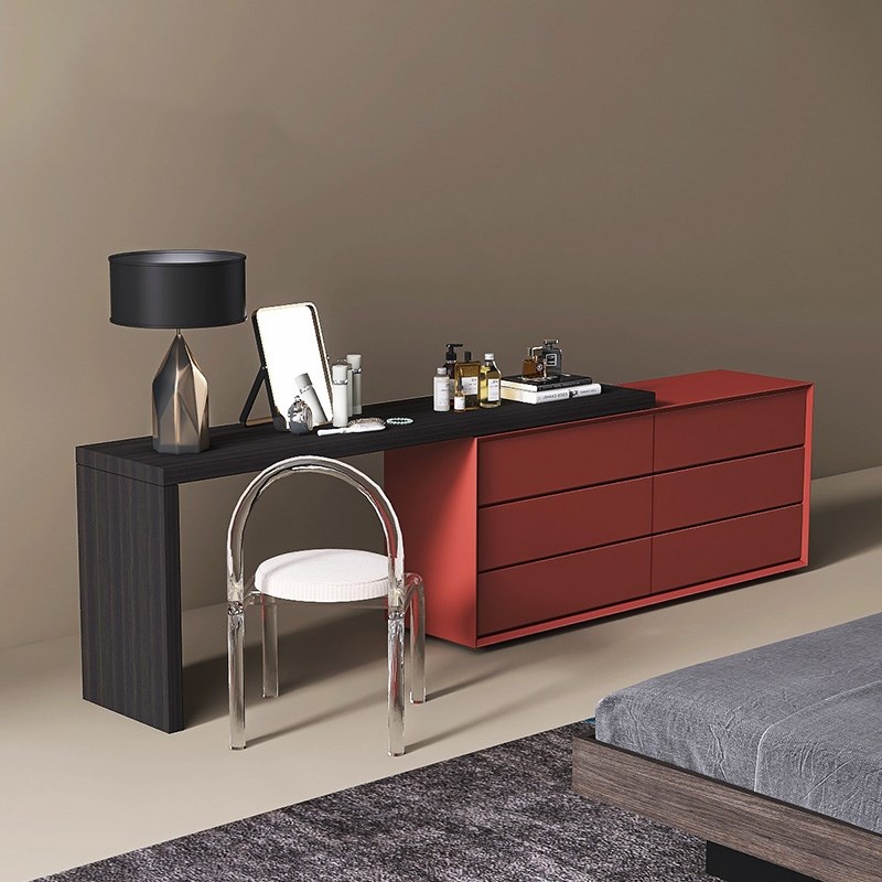 意式极简梳妆台斗柜一体卧室电视柜化妆桌书桌边柜组合床尾收纳柜