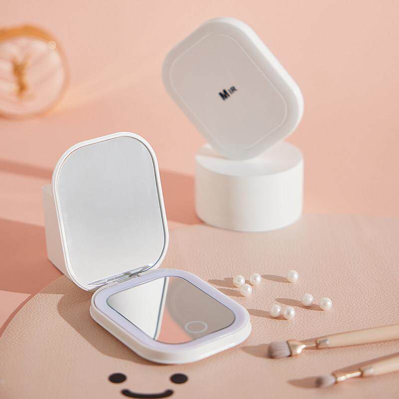 高级迷你led化妆镜带灯手持折叠小镜子放大女便携随身旅行补光镜