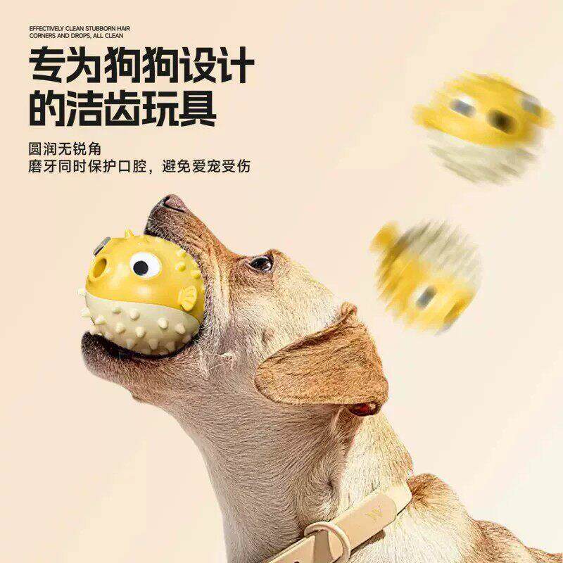 蹦蹦鱼狗狗玩具解闷磨牙耐咬玩具零食柯基泰迪金毛漏食发声球