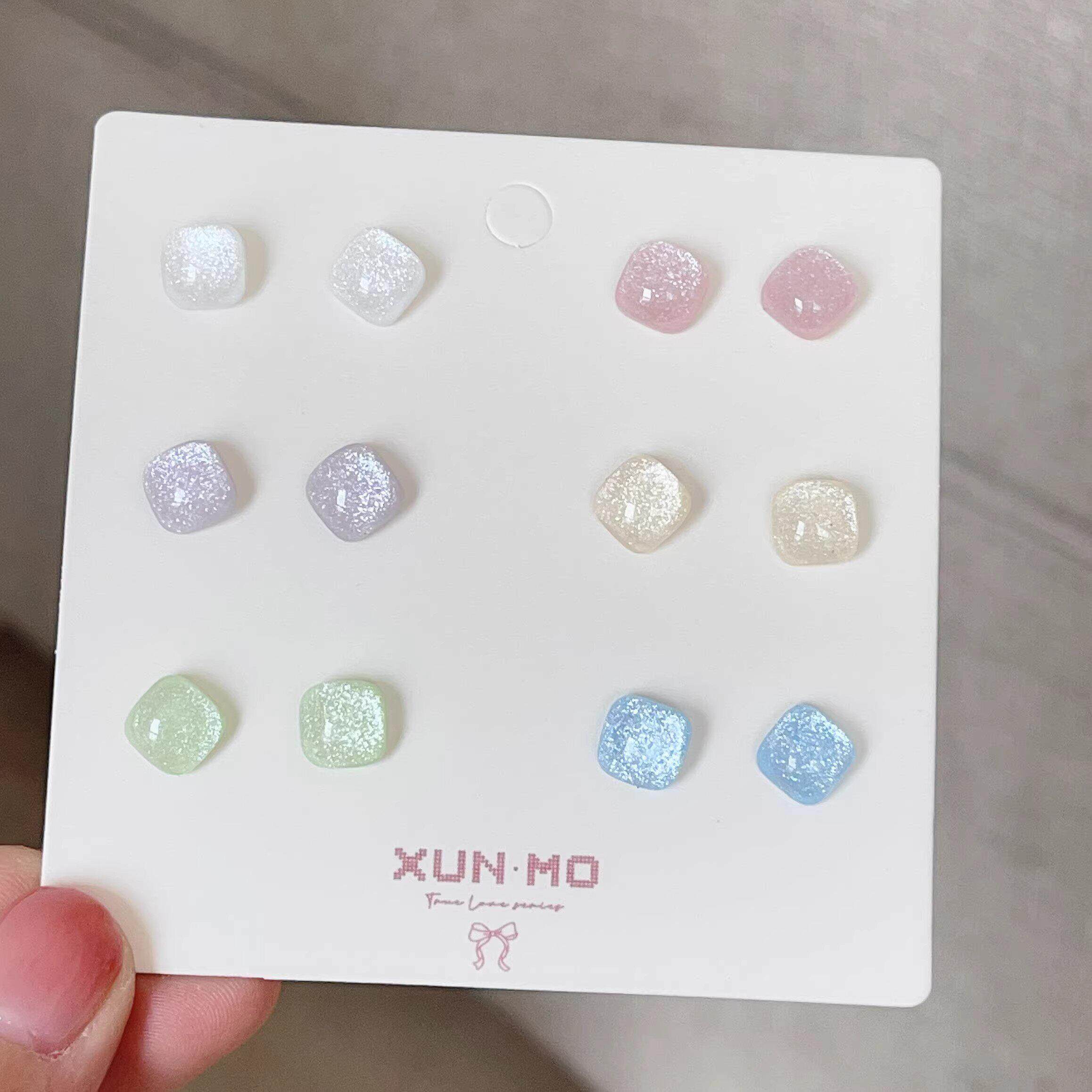 合金耳饰 炫彩星空小方糖耳针套装女清透森系可爱甜美简约耳饰CH