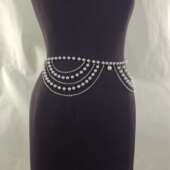 欧美waist chain多条侧摆链流苏珍珠链钻链组合腰链腰饰