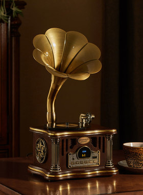 ODN欧蒂诺复古木制蓝创意型芽102机黑胶唱片音响客厅摆件新疆包邮