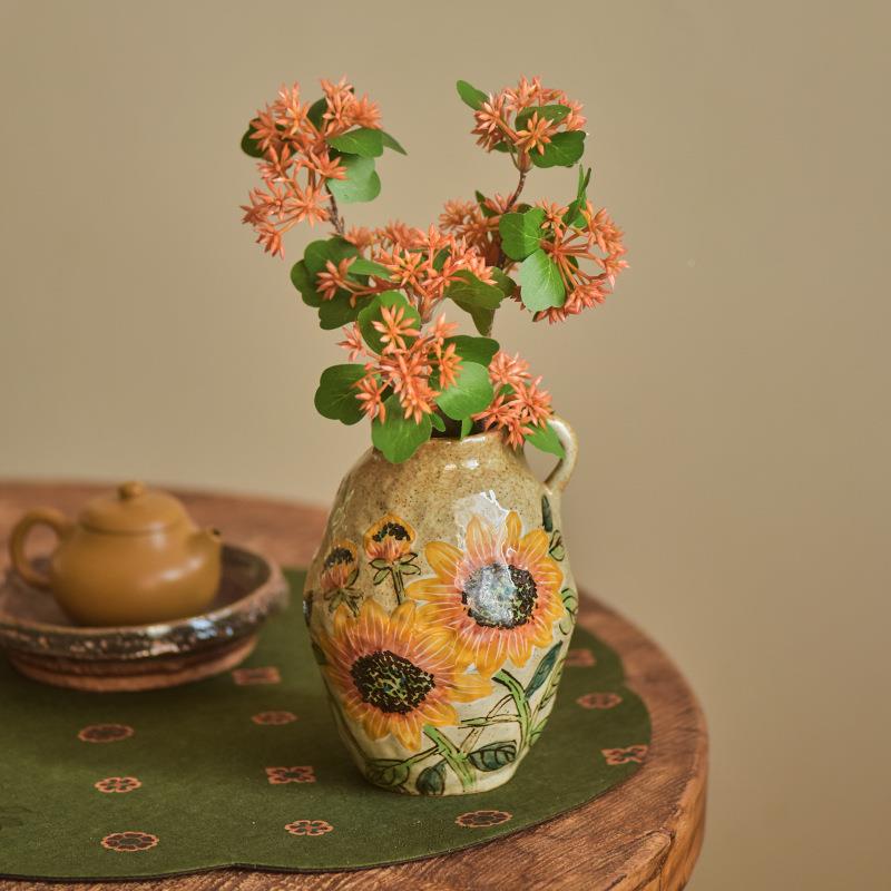 山谷陶瓷花瓶摆件厅插花日式复客古插花器单F97HMTTJ手耳绘喜字葵
