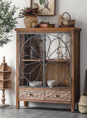 法式配复古酒柜搭欧式书柜靠家墙用小型仿古做旧ISF储物厨房装柜