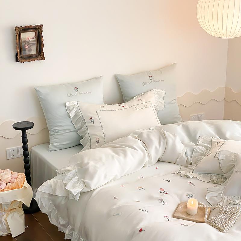 8支兰丝精天丝四套法式花边公主风刺0WZ102018绣碎花夏季丝滑凉感