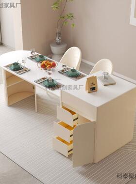奶油风台餐20759岛桌一体家用户小型可伸缩岩岛台餐桌椅板组合现